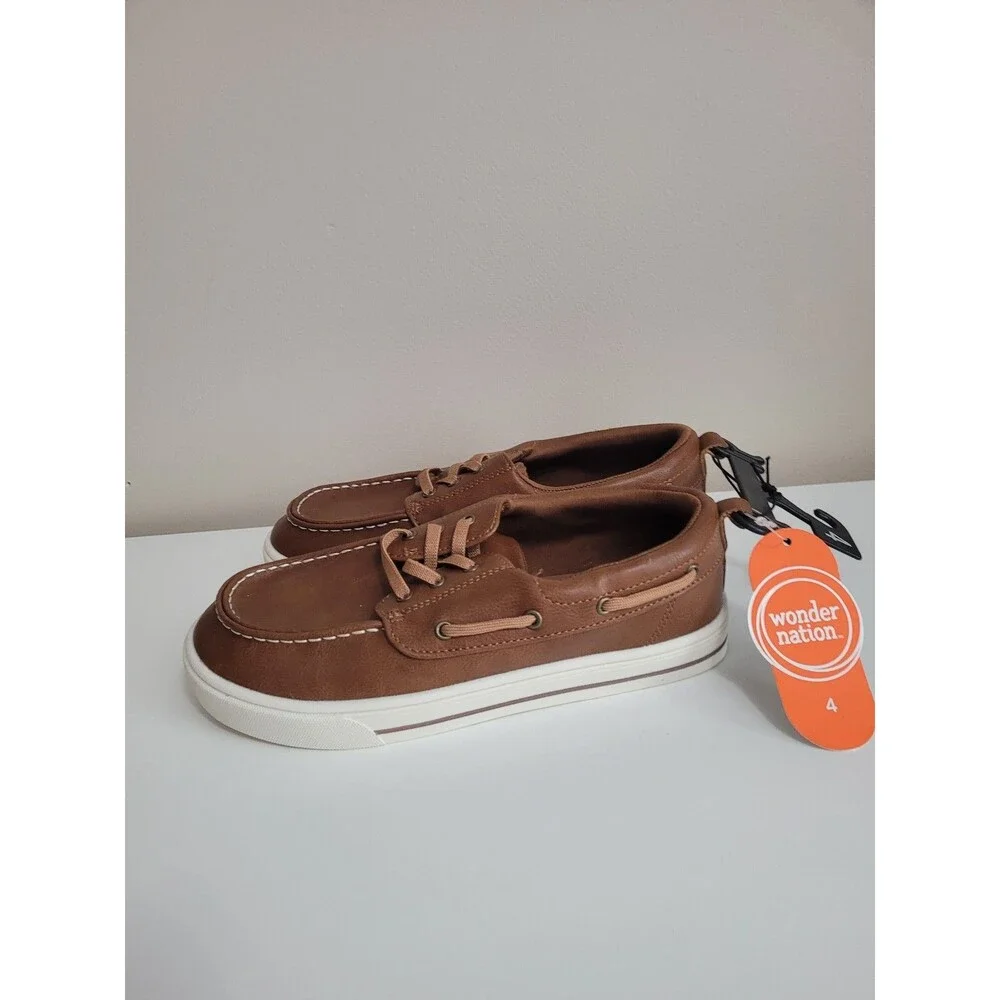 NEW Wonder Nation Casual Slip On Boat Shoe Brown Boys Size 4